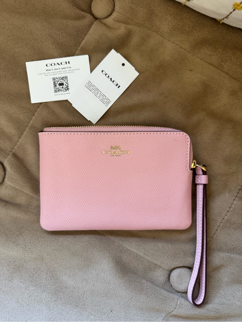 COACH Pink Leather Wristlet Pouch, NWT